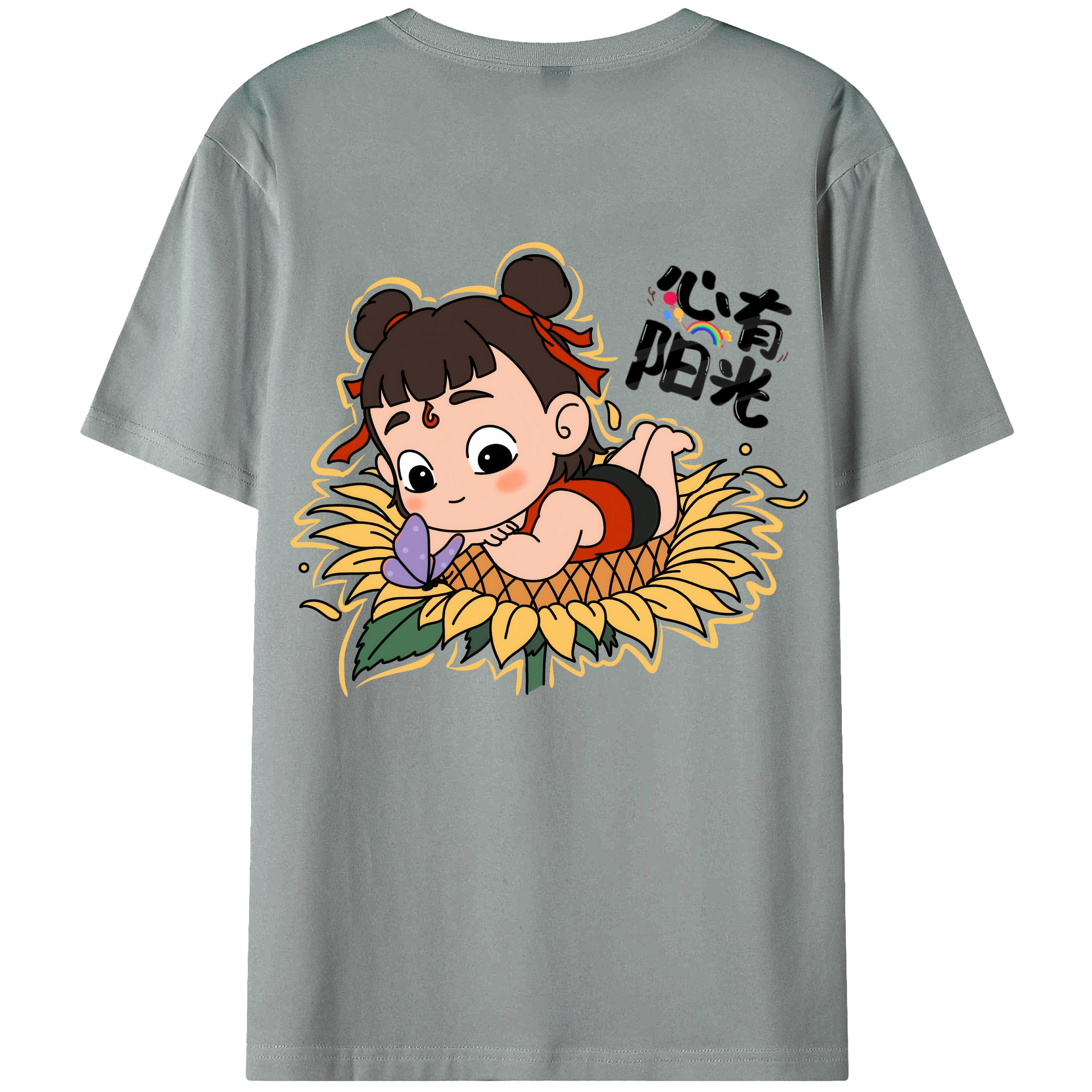 （画像用） Ne Zha 2 ナタ 魔童の大暴れ 綿100％ メンズ半袖Tシャツ（バックプリント） 通気性